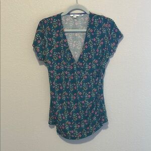 Floral V-Neck Top - Green and Pink from Boden